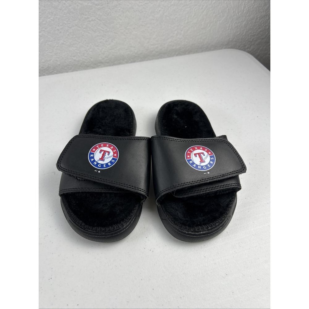 ISlide Fur Lined‎ Texas Rangers Youth Size 12/13 Black Slides